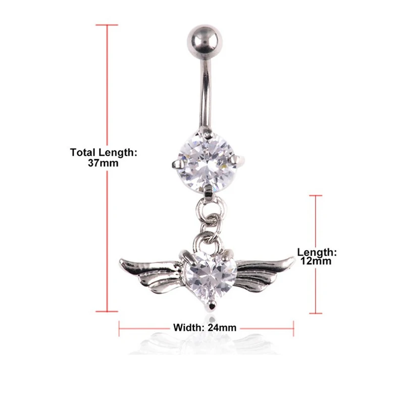 

1PC Zircon Angel Wing Belly Button Ring Heart Navel Piercing Sexy Stainless Steel Bar Belly Dangle Fashion Body Piercing
