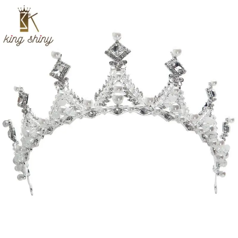 

Vintage Baroque Simulated Pearl Bridal Wedding Crown Elegant Shiny Crystal Inlaided Headband Female Wedding Party Hair Accessory