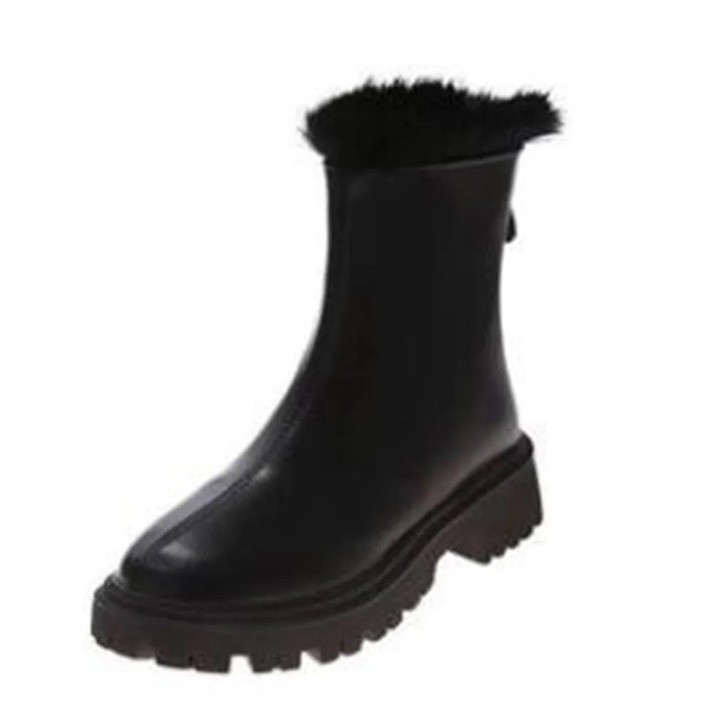 Winter Plus Cashmere Warm Snow Booties Women Anti-Slip Wear-Resistant Ankle Boots Female Fashion Back Zipper Cotton Shoes Black