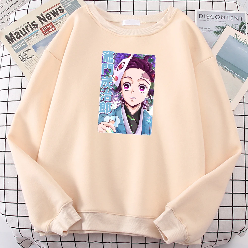 

Mans Sweater Anime Demon Slayer Kamado Tanjirou Print Clothing Mens O-Neck Loose Oversized Warm Fleece Fashion Men Sweatshirts