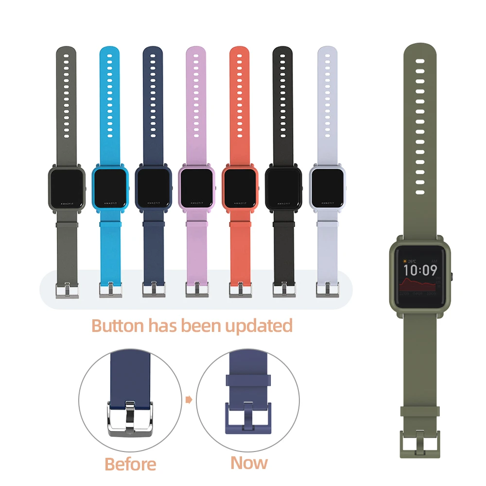 Ремешок и защитный чехол для часов Huami Amazfit Bip BIT Youth - запасной 20-мм силиконовый браслет на ручной часы, защитный чехол на.