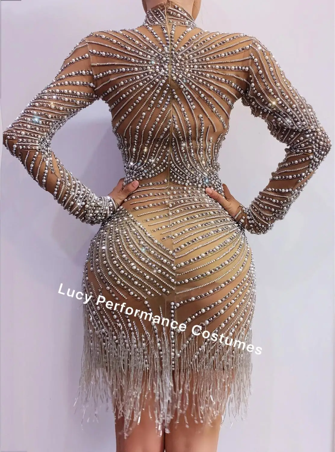 

Sexy Women Rhinestones Perspective Mesh Sleeveless Short Dress Birthday Celebrate Crystal Dresses Evening Party Dress