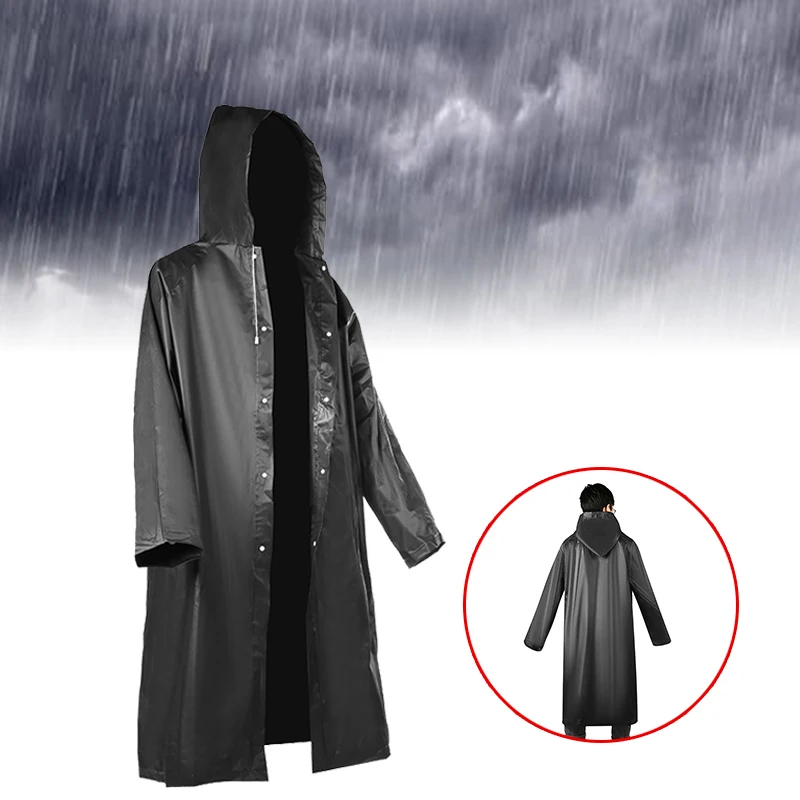 EVA Rain Cover Adult Rainwear Outdoor Raincoat Black EVA Cloth Long Rain Poncho With Hat 145X70CM Unisex