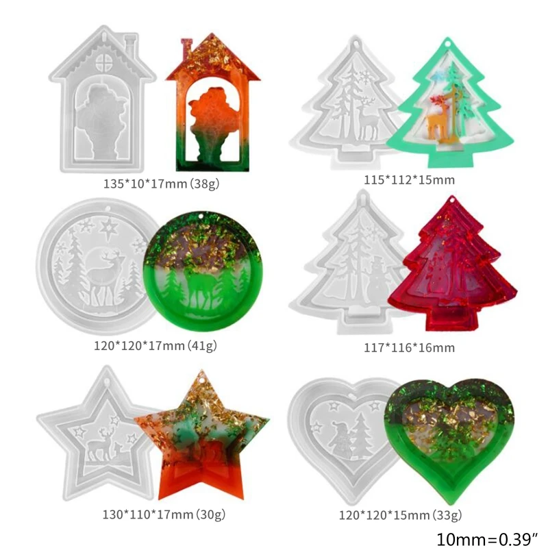 

6Pcs Christmas Theme Listed Pendant Decorations Casting Silicone Mould DIY Crafts Jewelry Crystal Epoxy Resin Mold