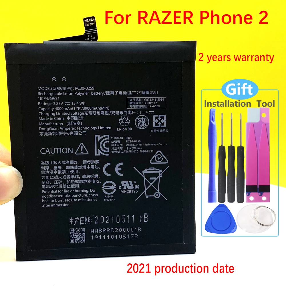 Bater&iacute;a Para Razer Phone 2 RC30-0259, 100% mAh, con n&uacute;mero de seguimiento, novedad, 4000-0