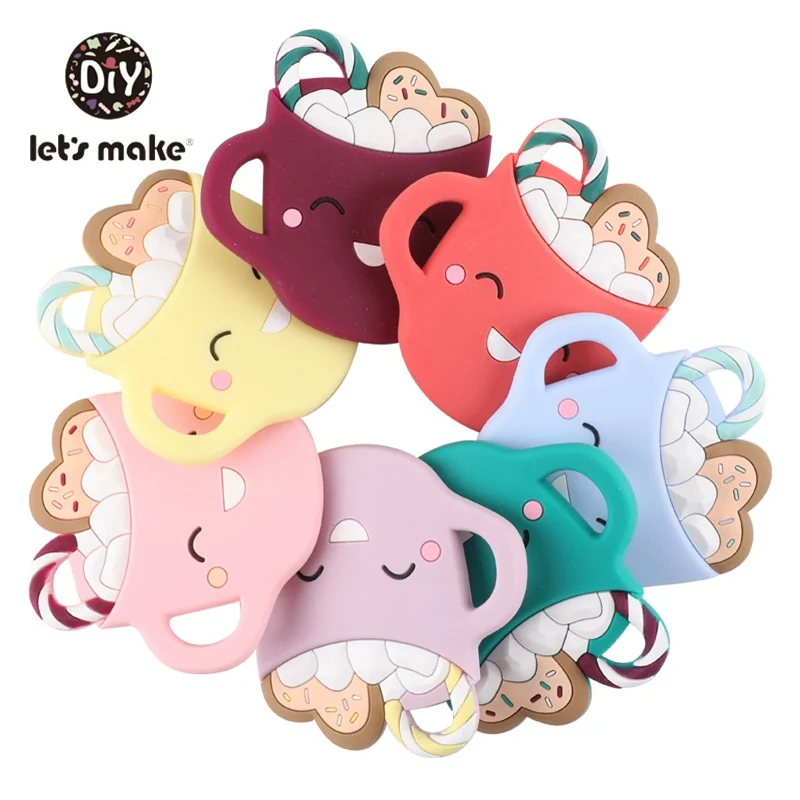 

Let's Make 5pc Patented Baby Teethers Smiley Coffee Cup Bpa Free Silicone Pendant Teething Toy Pacifier Chain Silicone Teether