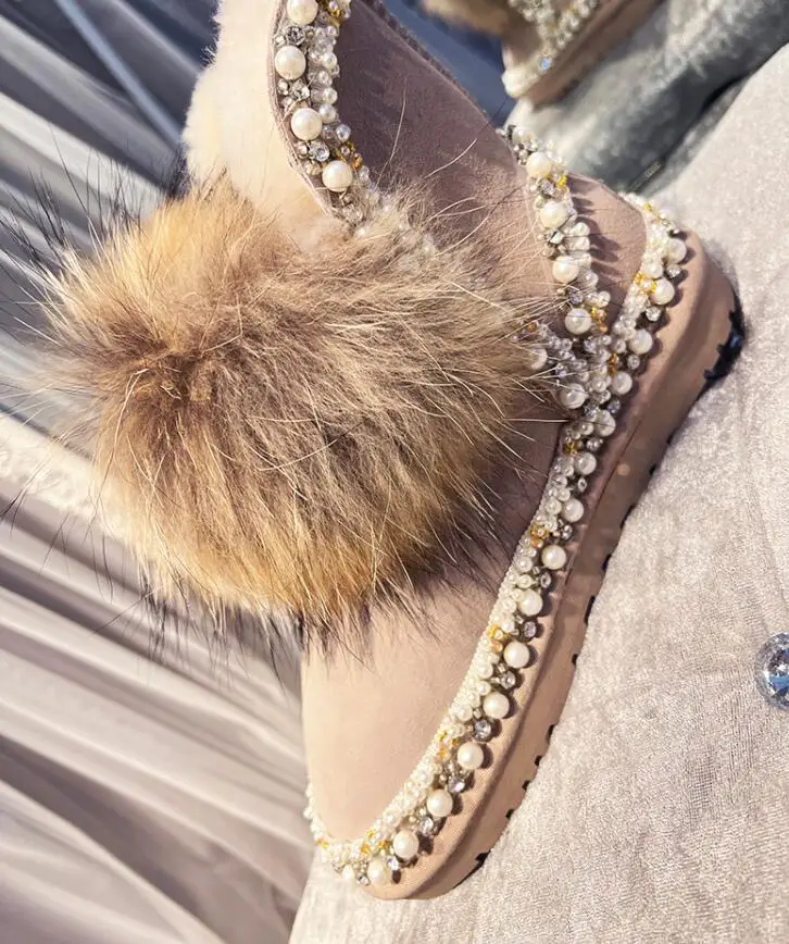 

Rhinestone Heavy Industry Large Size Wool Snow Boots Women's Anti-skid Bottom Warm Thickening Snow Cotton Boots