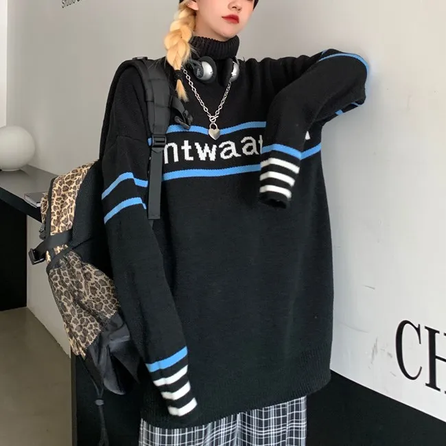 

2020 Autumn And Winter Men And Women Pullover Plus Size Women'S Sweater Turtleneck Sweater Lazy Letter Printing Couple Sweater
