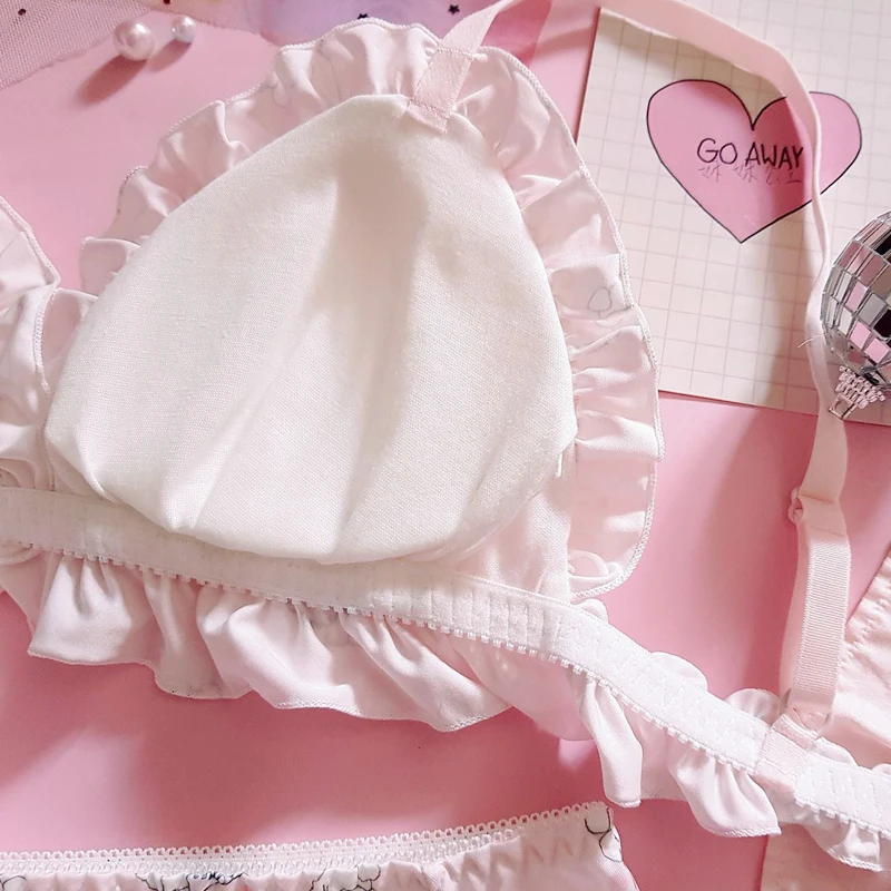 Japanese Sexy Star Pattern Wire Free Teenager Lingerie Style Small Cotton Bras with Thin Pad for Girls Chiffon Bra and Panty Set | Женская