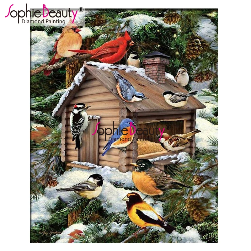 

Sophie Beauty DIY Алмазная мозаика Рождественская Алмазная вышивка Gfit птицы и снег Алмазная картина животное картина 197039