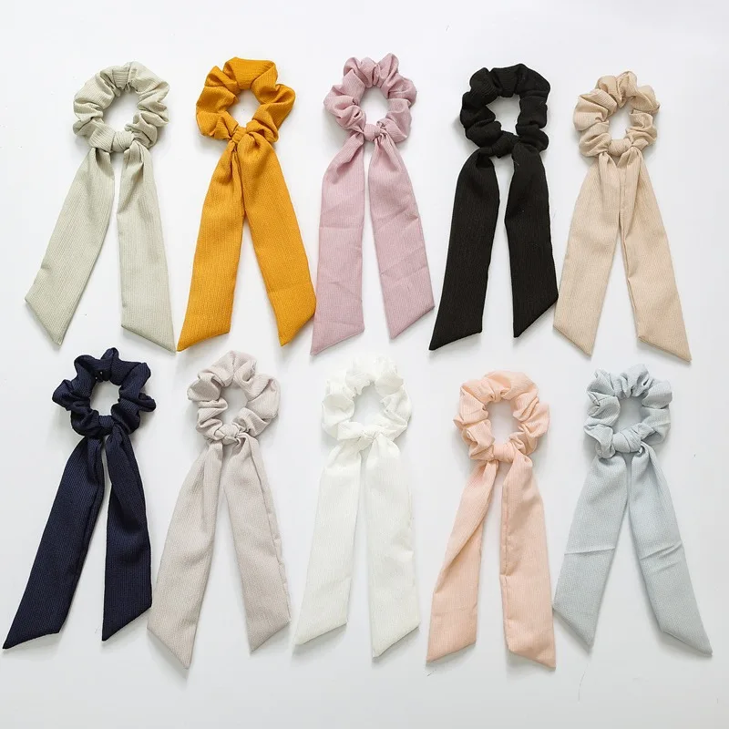 

1Pc Solid Color Bow Satin Ribbon Ponytail Scarf Hair Tie Scrunchies Women Girls Elastic Hair Bands Rubber Bands Hair Accessories