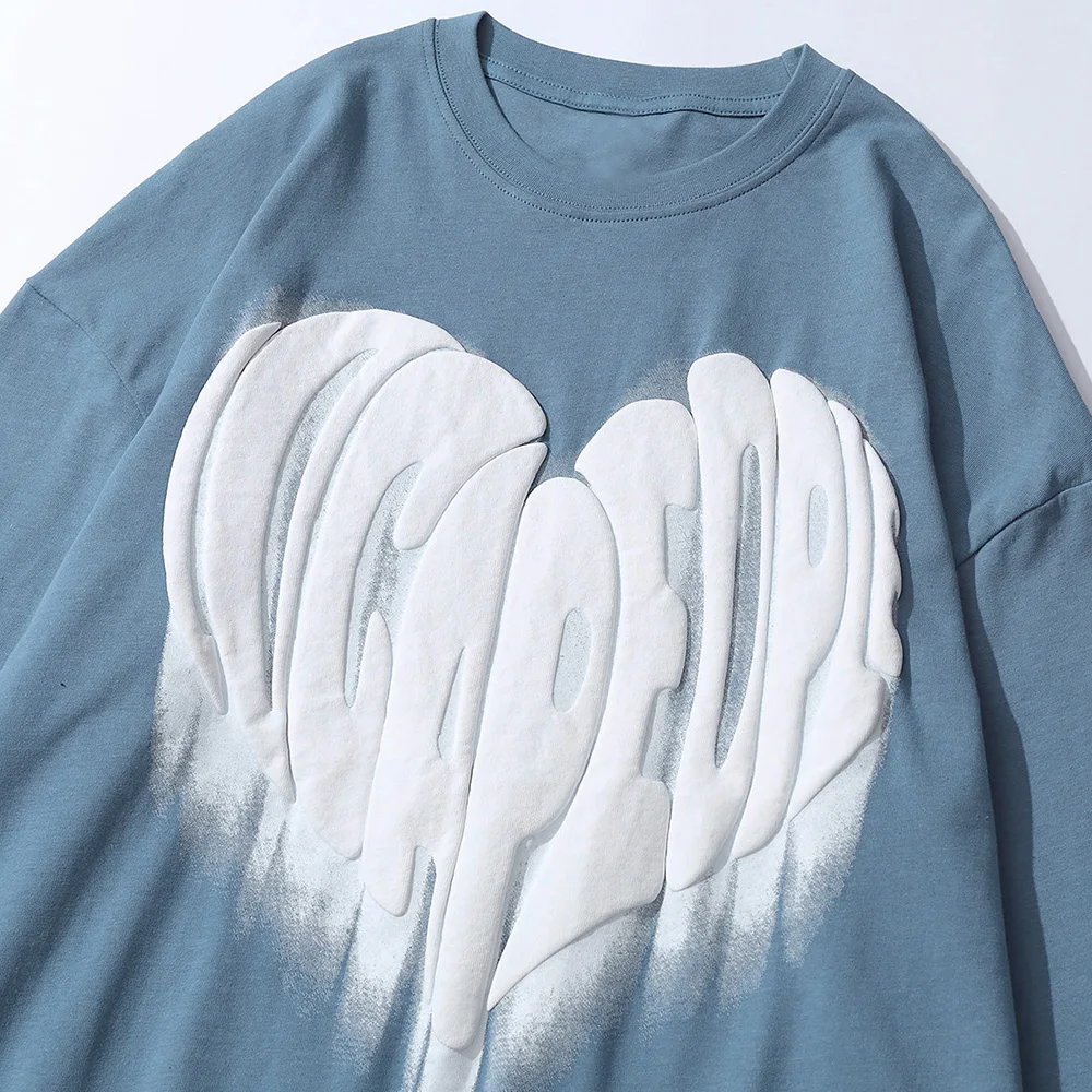 

Aolamegs Heart Inkjet Letter Patch Long Sleeve T-shirt Men Casual Baggy Fashion High Street Harajuku Tee Tops Couple Streetwear