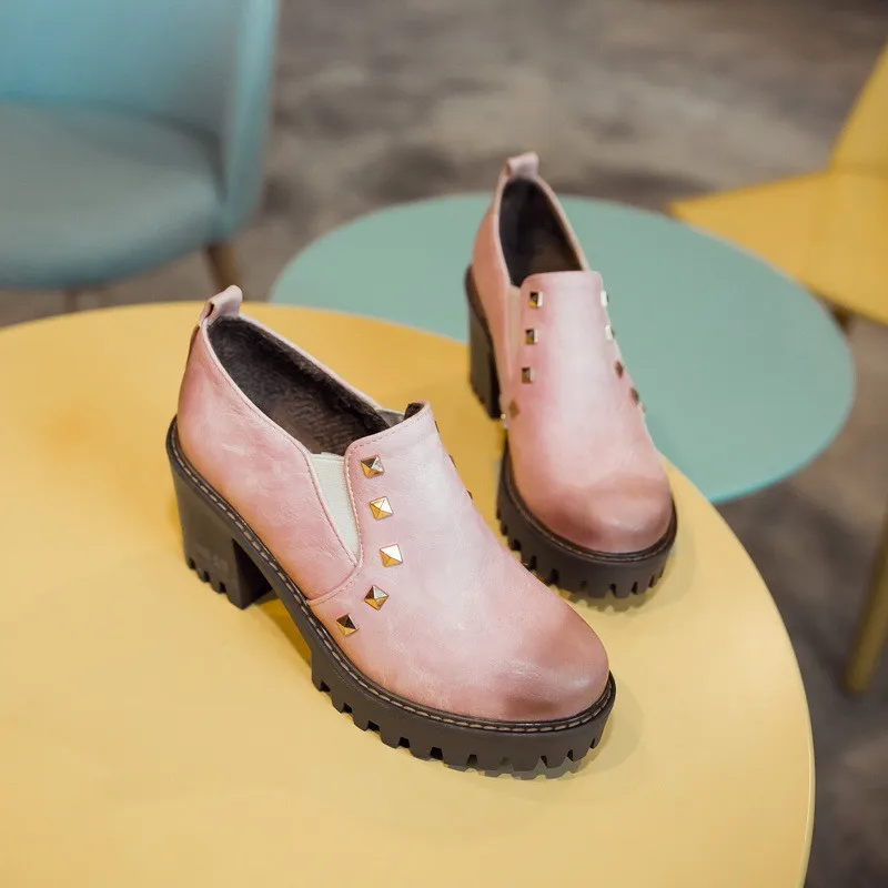 

ESRFIYFE 2020 New Ankle Boots Women High Heel Platform Chunky Shoes Woman Pu Leather Fashion Motorcycle Women Martin Boots