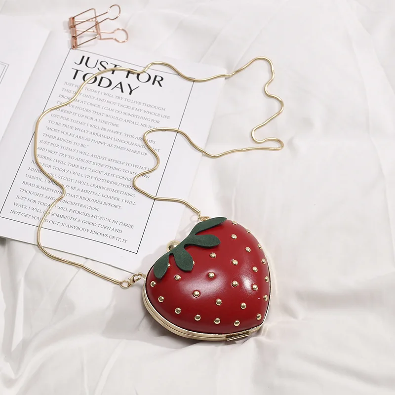 

Girls Kawaii Shoulder Bag Strawberry PU Leather Mini Chain Messenger Bag Women Girl Cute Handbags Cosplay Lolita Bag