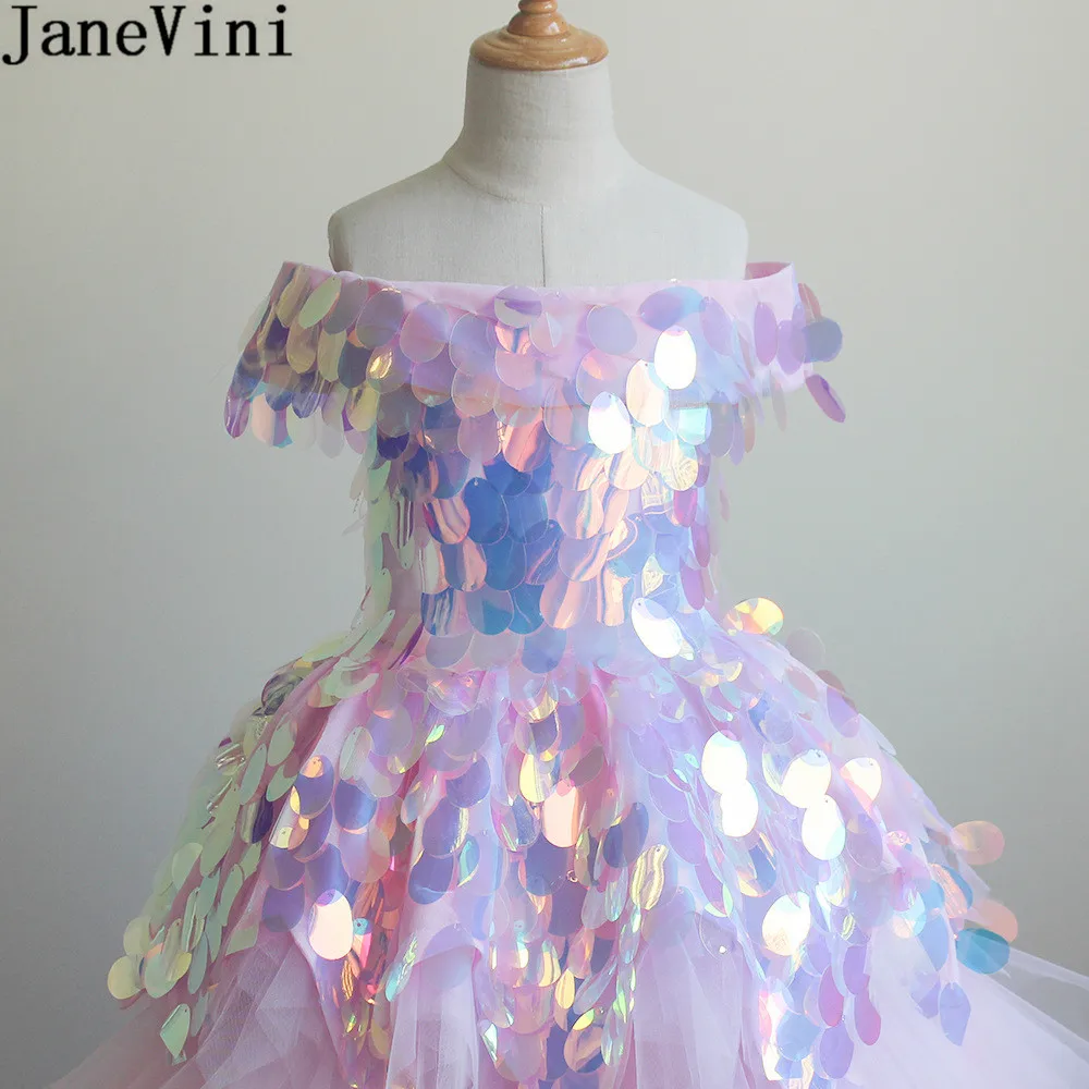 Блестящие Розовые платья для девочек jaevini с большими блестками и цветами