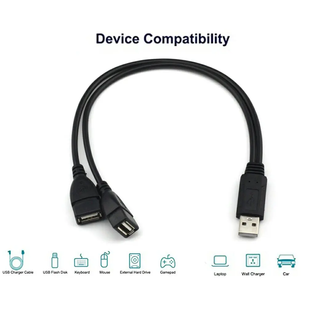 

USB 1 male to 2 Dual USB Female Data Hub Power Adapter Y Splitter USB Charging Power Cable Cord Extension Cable
