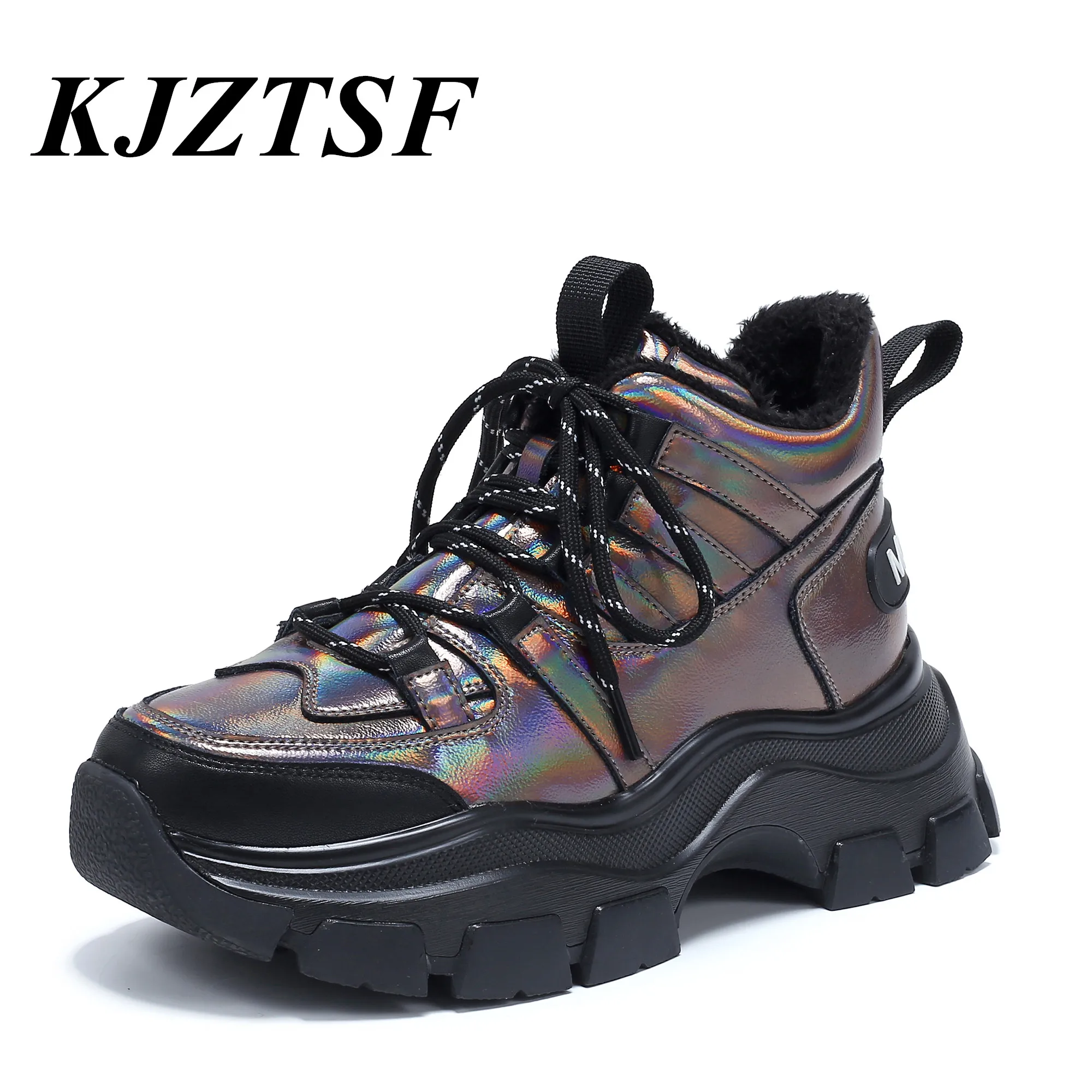 KJZTSF/новые зимние женские ботинки модные кроссовки из натуральной кожи на