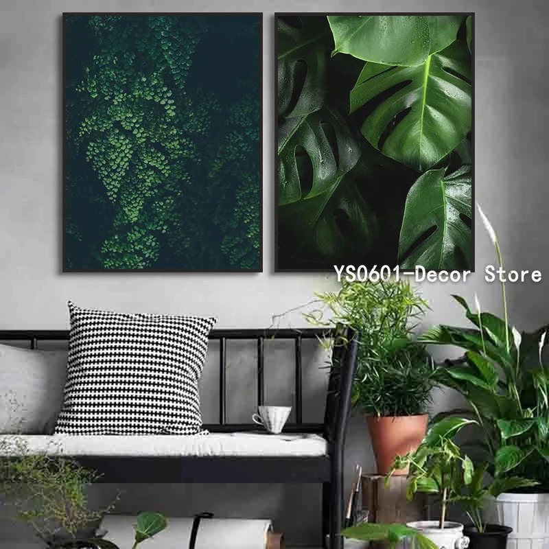 

Wall Art Canvas Painting Nordic Tropical Green Leaves Plant Posters and Prints Picture Home Living Room Decor (No Frame)