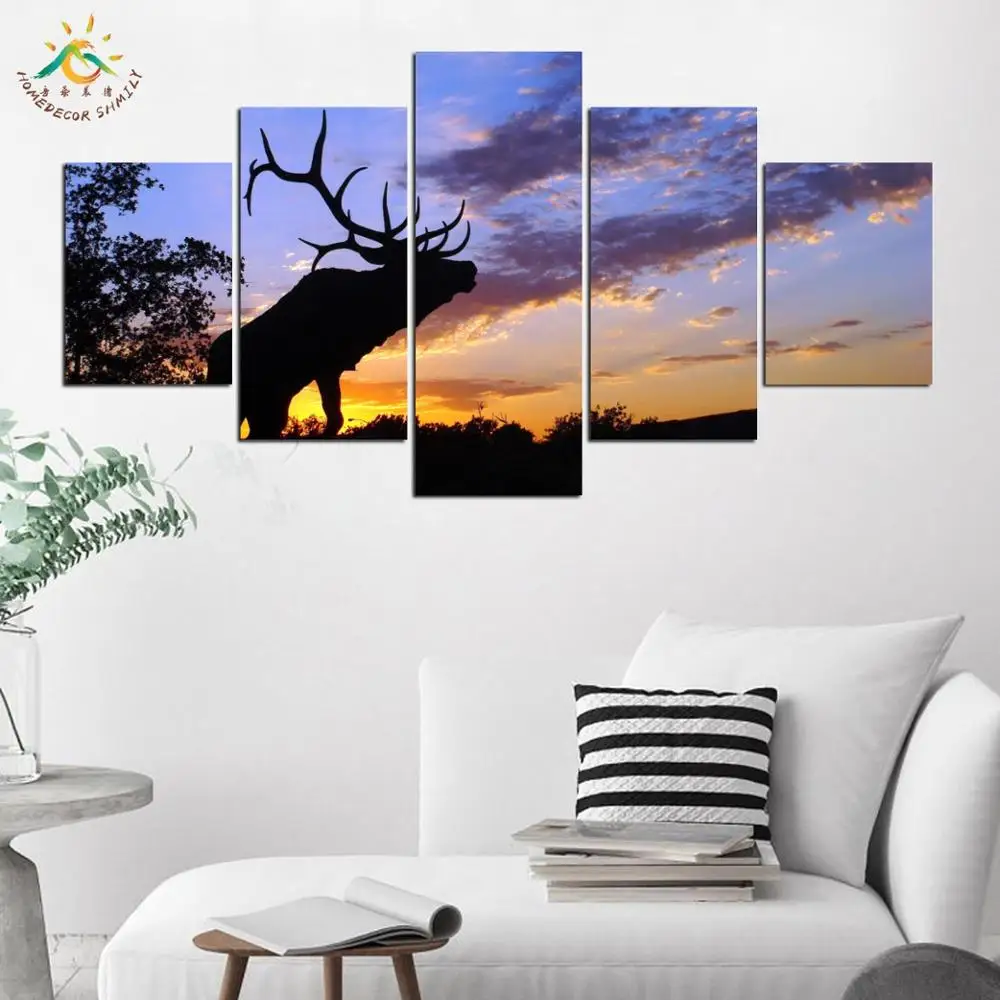 Лесной Олень в Картина на холсте закат современный домашний декор печати и