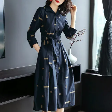 

Spring Autumn Elegant Ladies Dresses Blue Bandage Dress Vintage Dress Women Office Shirt Midi Women Dress PP465