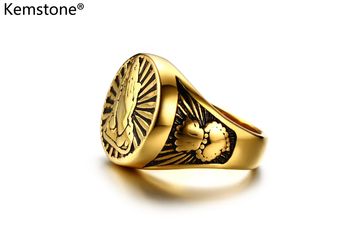 Мужское кольцо из нержавеющей стали золотого цвета | Украшения и аксессуары