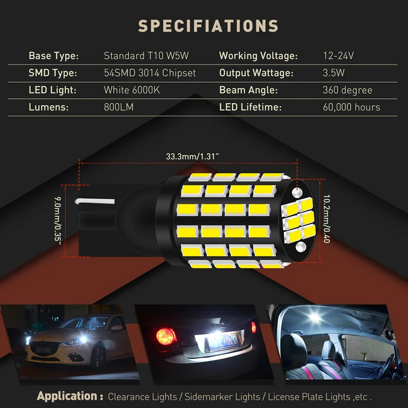 2x светодиодный T10 W5W Canbus лампы 168 194 3014 SMD Клин Парковка светильник номерного знака
