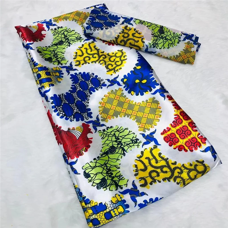 

New Arrival Colorful African Fabric Soft Satin Silk With Chiffon Fabric For Women Dress Silk Satin Prints Fabric 4+2yard M704-4
