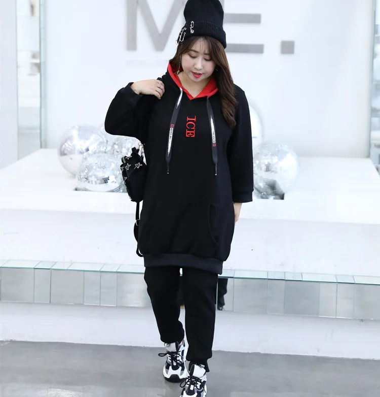 8XL осень зима женская спортивная одежда спортивный костюм свободного покроя с