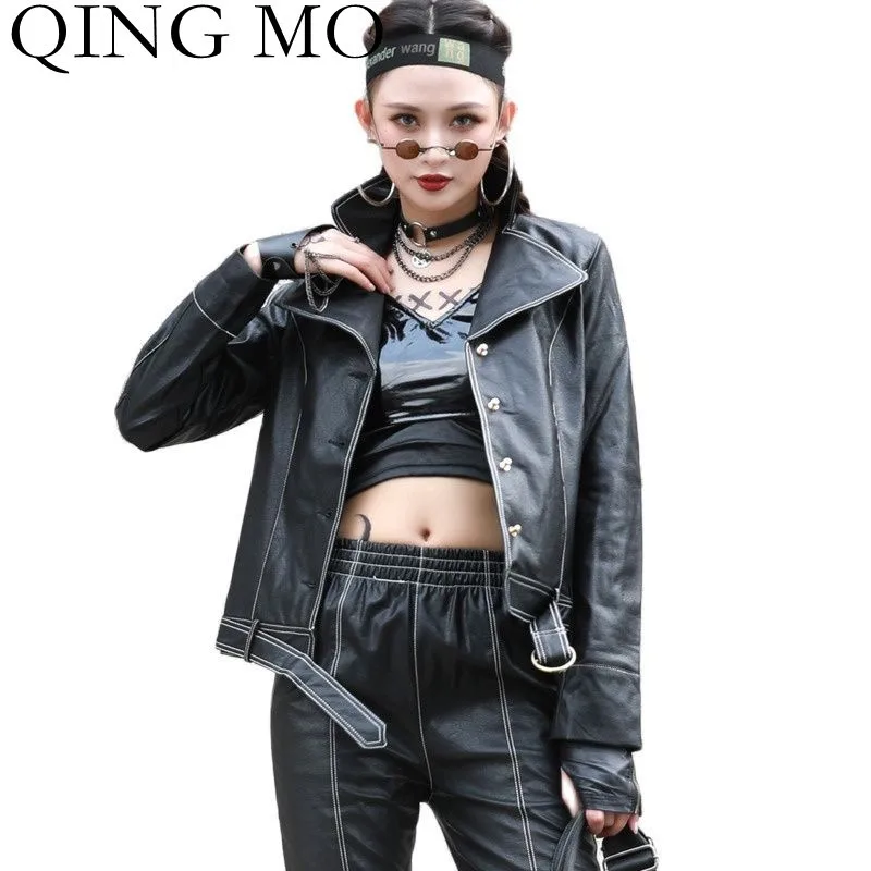 

Женская куртка из ПУ кожи, с воротником-стойкой