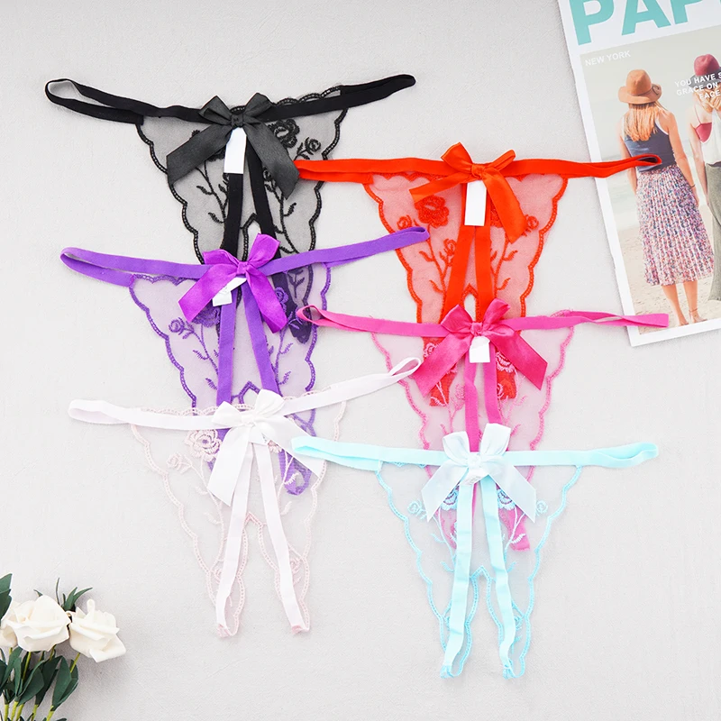 

Sexy Thong Women Lace G String Low-waist T-pants Embroidered Transparent Underwear Exotic Briefs