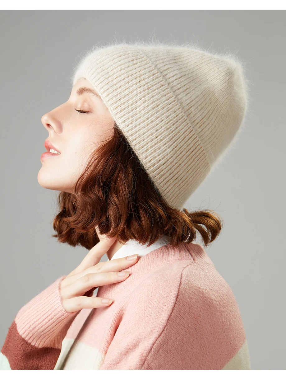 Вязаные шапки, зимние женские шапки, теплые шапки Skullies Beanies, высококачественные женские шапки из кроличьей шерсти, женская шапка