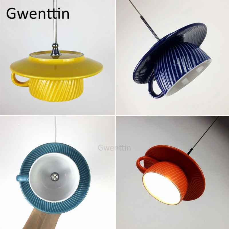 Керамика кафе чашки подвесной светильник для Обеденная бар Кухня светильники