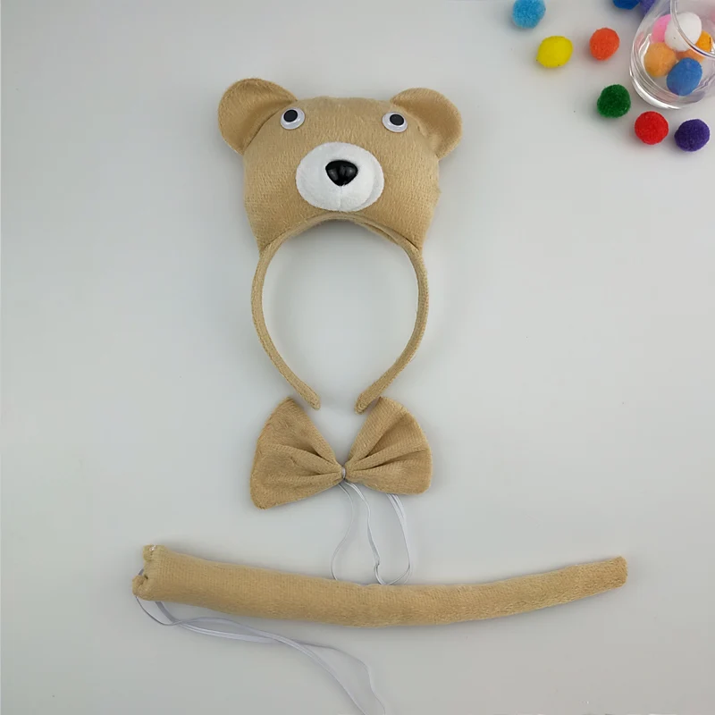 

Adult Kids Party Women Children Bear Ear Headband Bow Tie Tail Birthday Gift Animal Cosplay Hair Bands Easter Plush