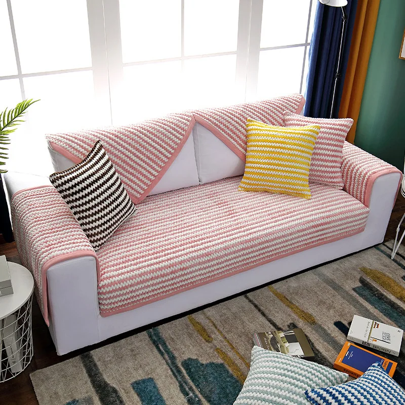Полосатые чехлы для диванов гостиной утолщенные Нескользящие из хлопка и льна