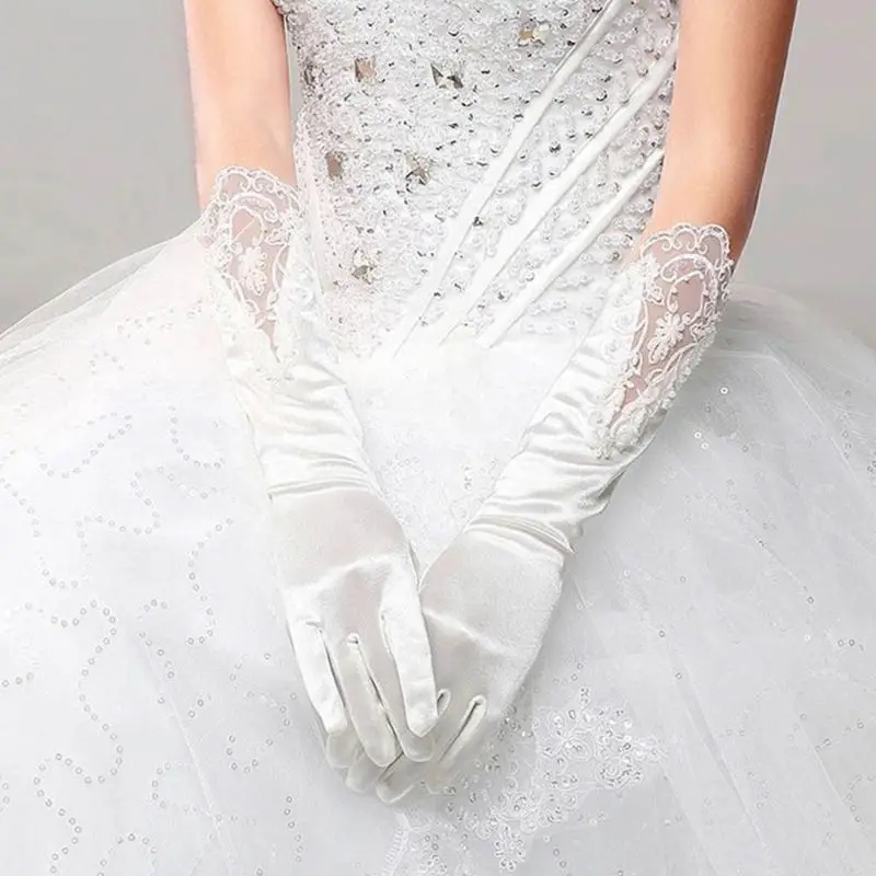 

Bride Full Finger Long White Gloves Fashion Wedding Dress Accessories Lace Glove Party Cosplay Props