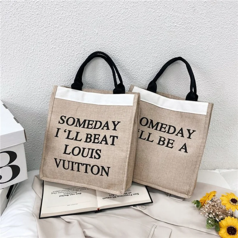 

Women Handbags Large Capacity Letter Linen Totes Lady Shoulder Bag Summer Beach BagsCasual Girls Travel Shopping Bag