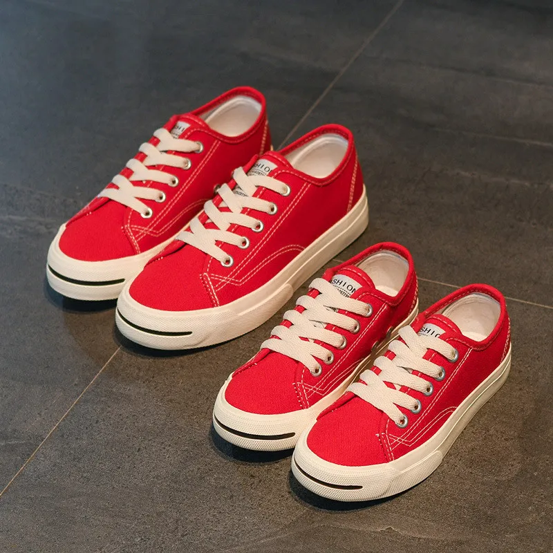 

2021 Children's Canvas Shoes Boys and Girls Lace Up All-match White Shoes Candy Color All-match Casual Shoes Baby Sports Shoes