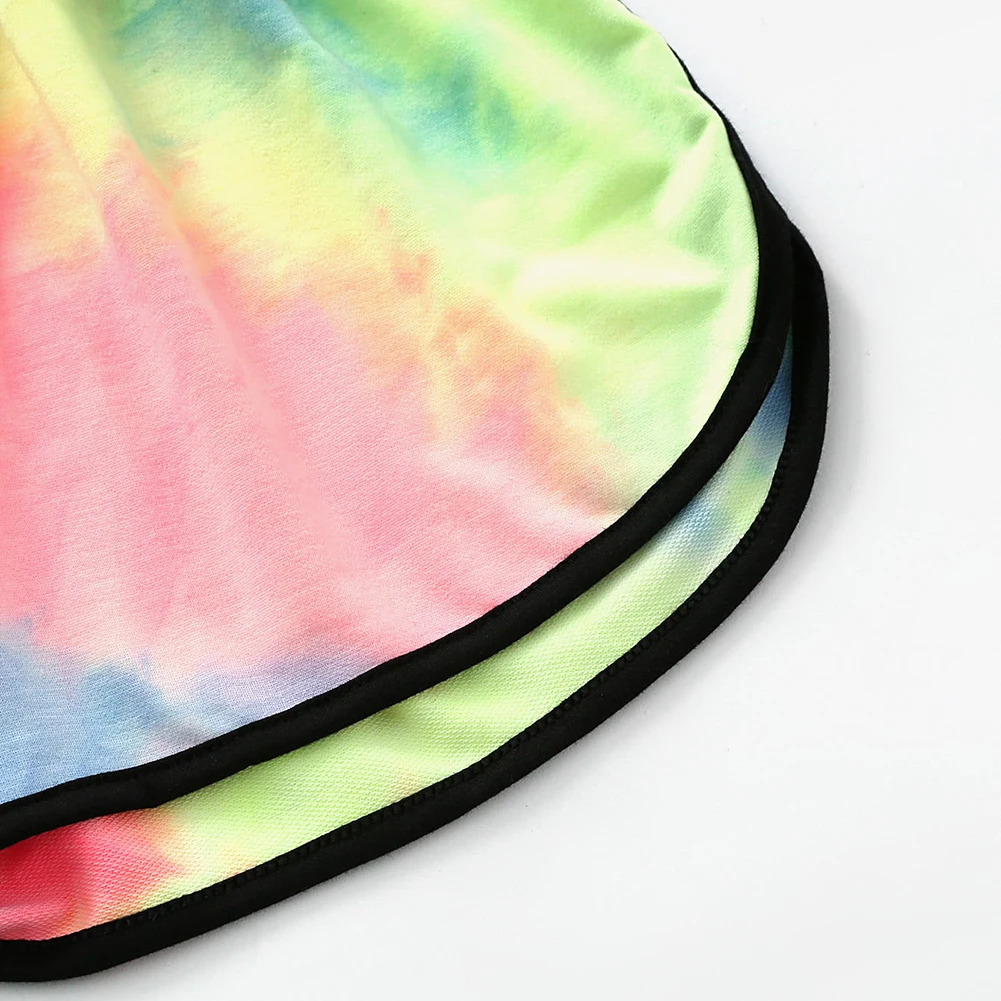 

2Pcs/Set Summer Women Tie Dye Halter Suit Sleeveless Backless Crop Top Shorts