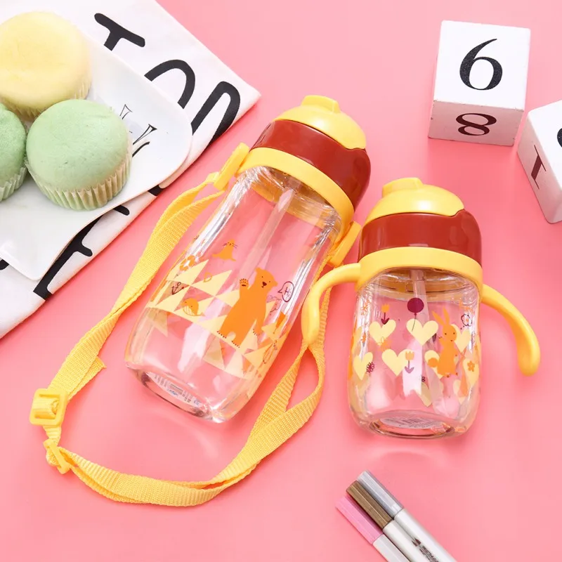 Boys And Girls Water Bottle With Straw Cute Toddler Baby Water Cup Cartoon Milk Cups With Cartoon Animal Printing
