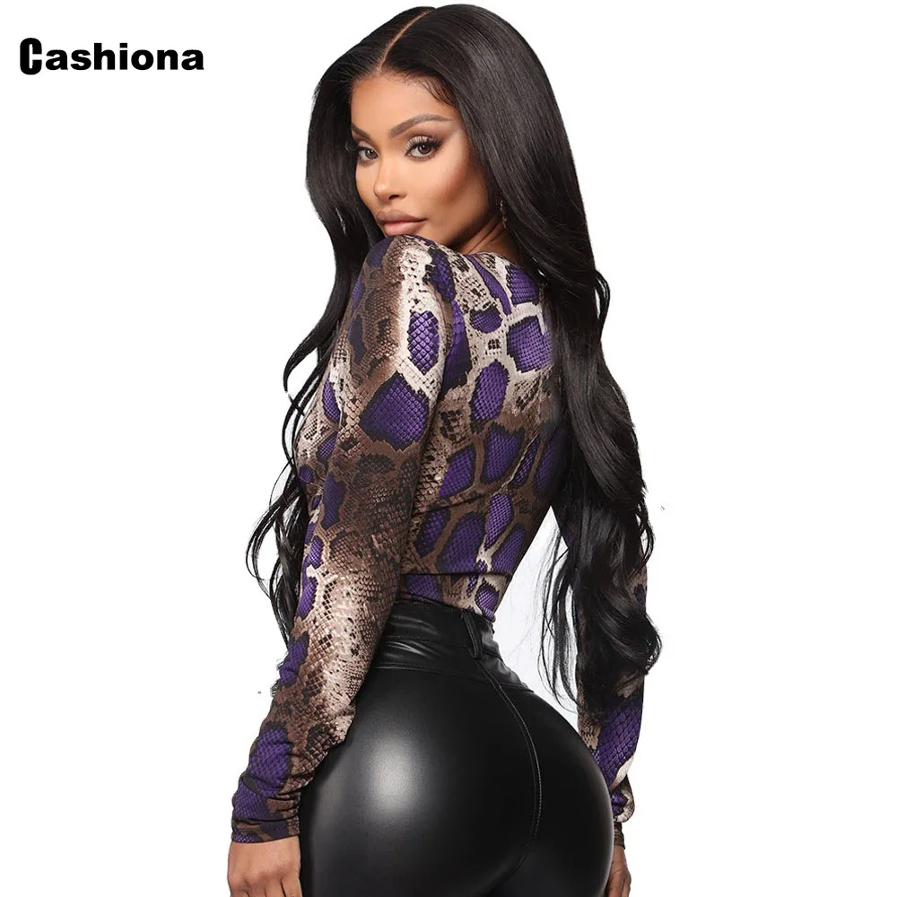 Cashiona Sexy Bodysuit Women Skinny Overalls Trend 2021 European Style 2021 New Spring Autumn Knitted Clothing Snakeskin Rompers