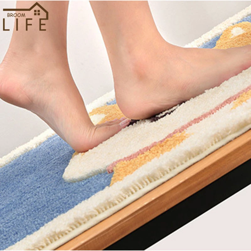 

Cute Cartoon Corgi And Akita Home Carpets Superfine Soft Fiber Non-slip Strong Water Absorption Bathroom Mats Flocking Foot Pad