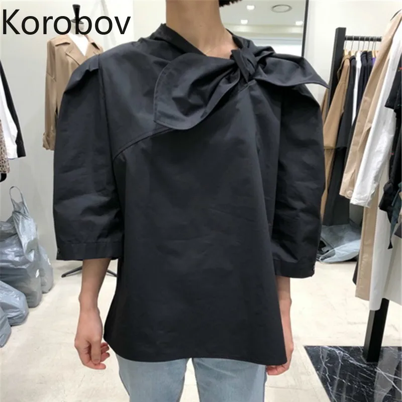 Корейский пуловер Korobov со шнуровкой и воротником-бантом блузка с длинными