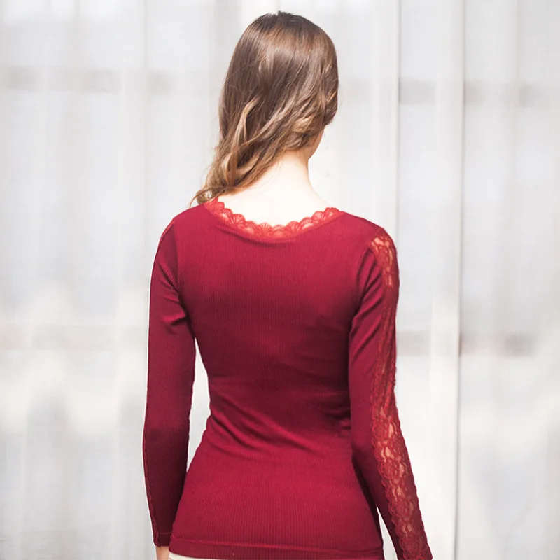 Зимнее теплое кружевное термобелье с цветочным рисунком тонкое нижнее белье