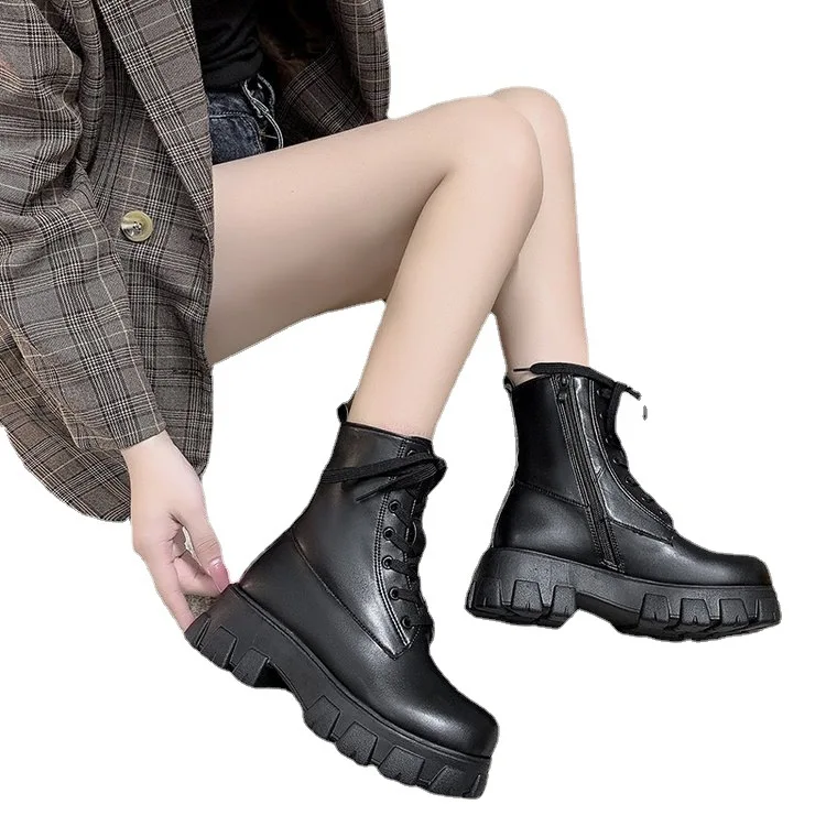 

2022New Autumn Winter Fashion Women Cross Strap PU Leather Boots Knee High Boots Ladies Thick Sole Botas Mujer