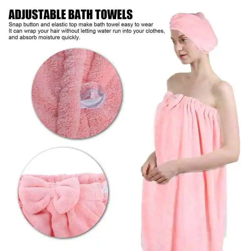

Skin Care Bath Towel Wrap Coral Fleece Spa Women Adjustable Shower Wrap with Hat for Home Beauty Salon Skin Tag Removal