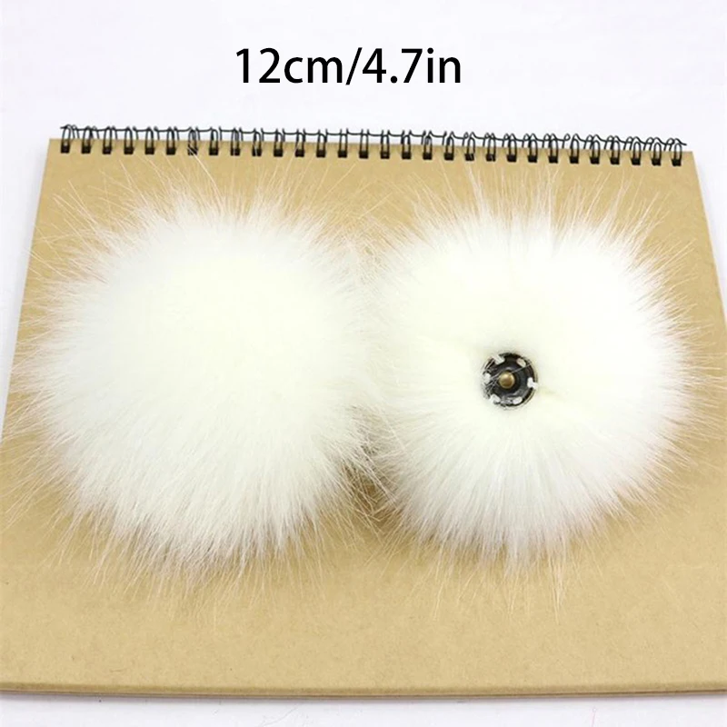 2pcs Fluffy Faux Fur 12cm Pom Pom Ball with Press Button for Baby Girl Pompoms Beanie Hat Accessories Press Stud Ball Garment Tags