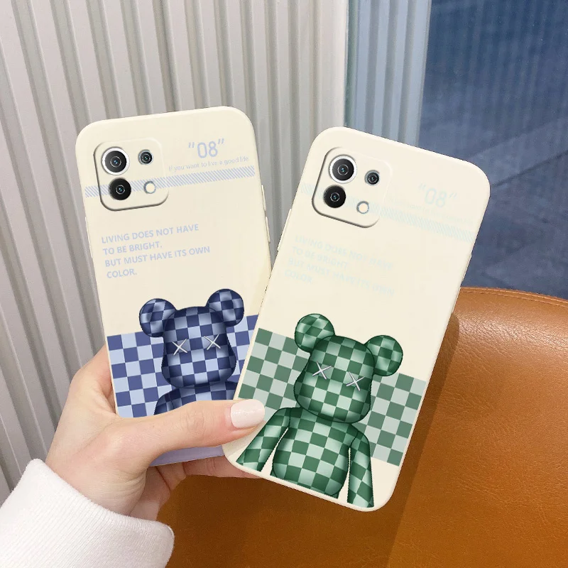 

Ins Bear Liquid Case For Xiaomi Mi 11 11T Ultra 11i 10T 9T Pro Lite 10 10S 9 8 lite Pro Poco F2 X2 F3 Pro Soft Phone Cover Case