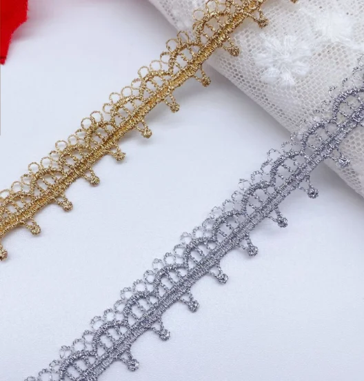 3 метров золотого и серебряного цвета с вышитыми цветами кружевной отделкой