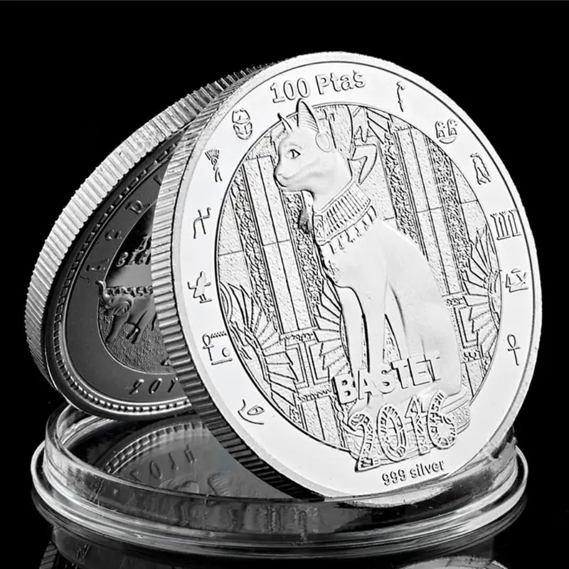 Египетская мифология кошка богиня бастетт монета посеребренные памятные монеты