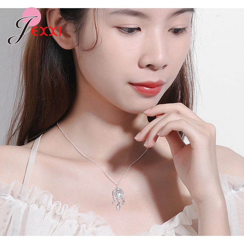 

Charming 925 Sterling Silver Feather Pendant Necklace for Women Girls Romantic Wedding Statement Tassel Choker Necklace